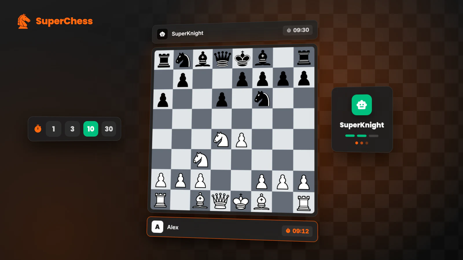 Playing chess against the SuperKnight computer bot on SuperChess